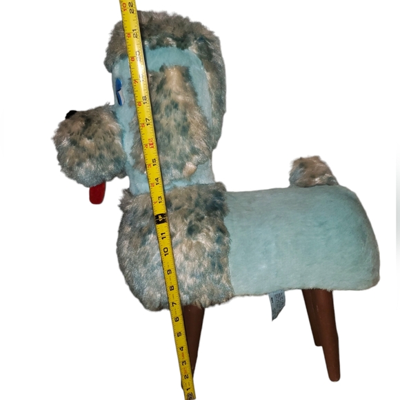 Amazing vintage plush blue poodle/childs chair with wooden legs. 22" high - Picture 11 of 14